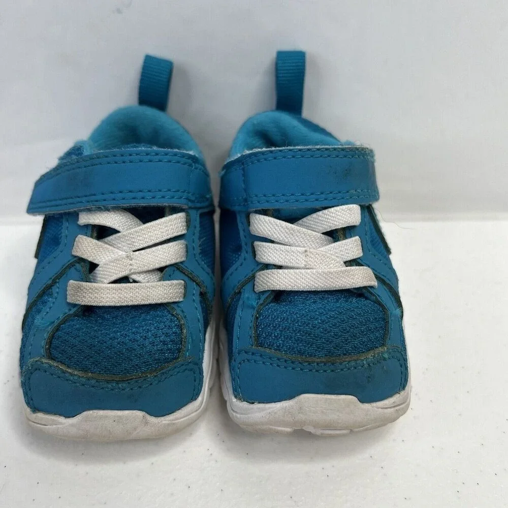 Nike Infant Size 3C Fusion Run 525595 401 Turquoise Blue Leather‎ Mesh Hook Loop